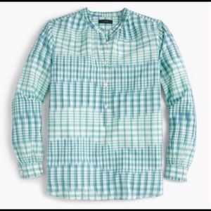 J.Crew Popover Ikat Gingham Blouse